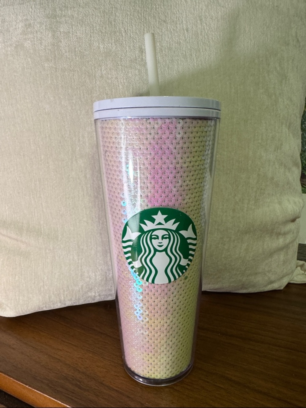Starbucks Iridescent Pink Sequin Tumbler with White Lid